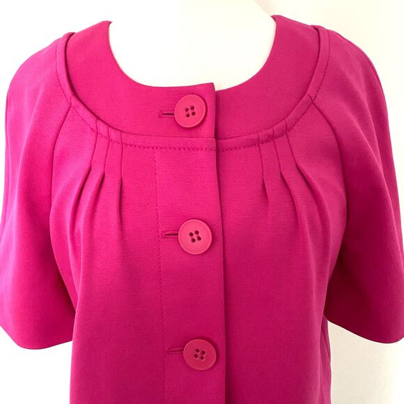 Ann Taylor Loft Fuchsia Cropped Blazer Lined Button Front Pleated Design Sz 6 - Picture 3 of 8